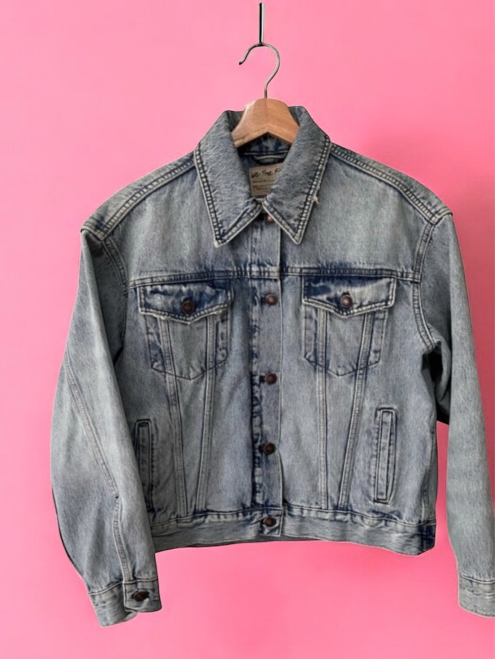 Free People We The Free Jolene Denim Trucker Jacket Light Blue Wash